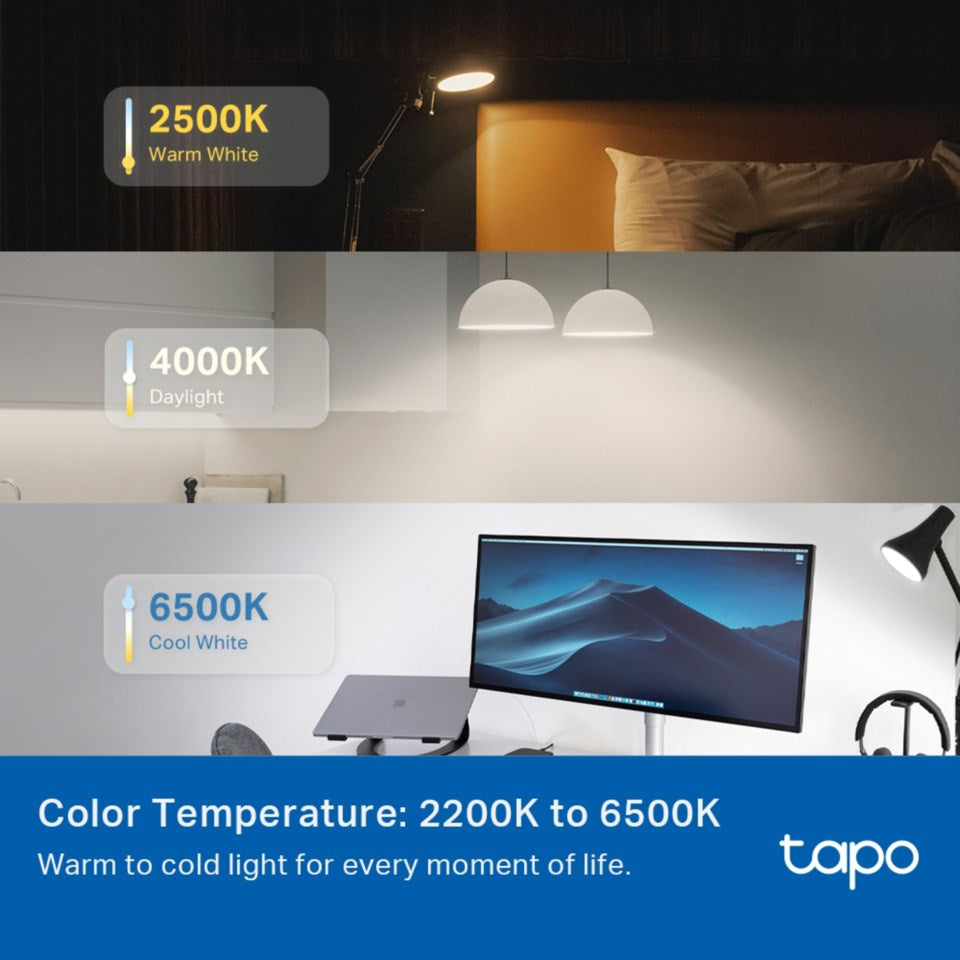 Tapo Smart RGB LED-pære 1100 lumen E27 justerbar 2200K-6500K.