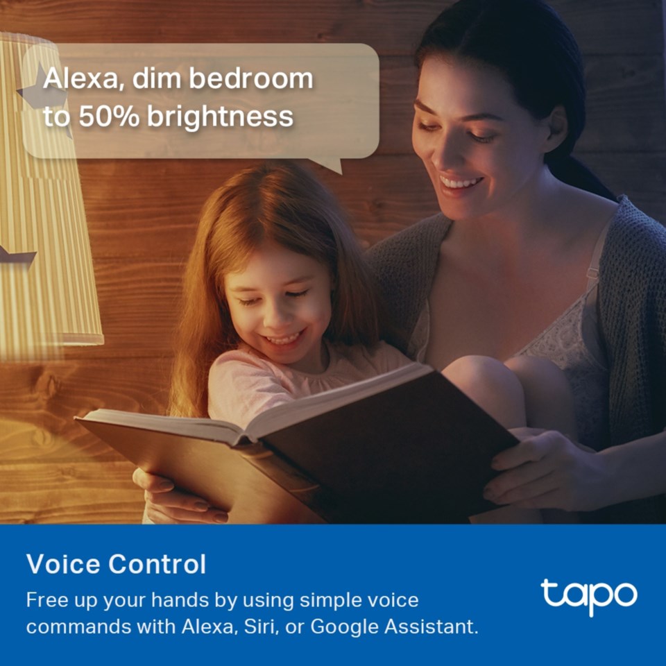 Tapo Smart RGB LED-pære 1100 lumen E27 styres håndfrit via Alexa, Siri eller Google Assistant.
