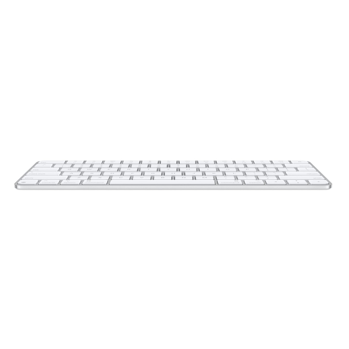 Apple Magic Keyboard USB-C, hvid, slankt design, lav profil, kompakt norsk layout, set forfra.