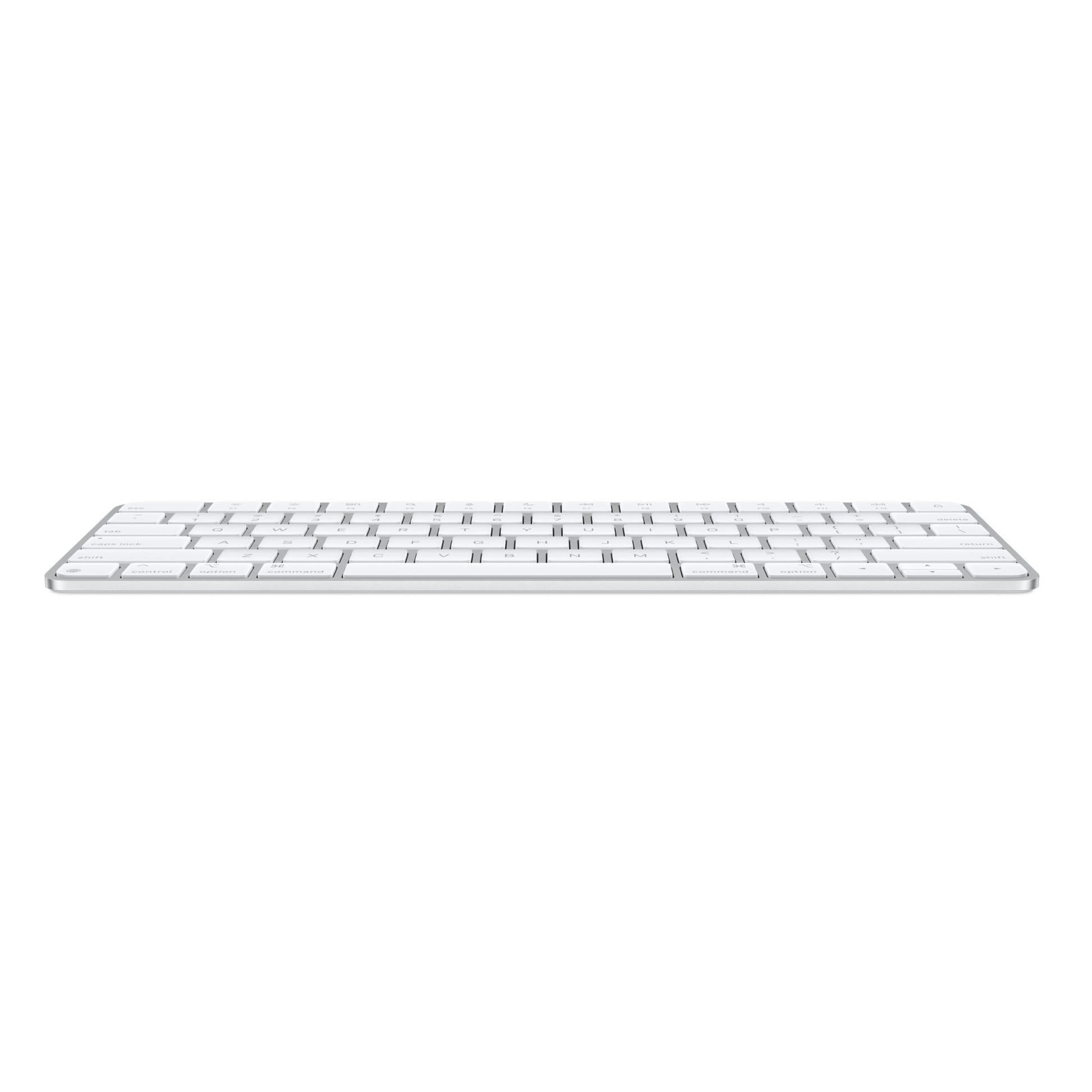 Apple Magic Keyboard USB-C, hvid, slankt design, lav profil, kompakt norsk layout, set forfra.