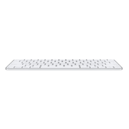 Apple Magic Keyboard USB-C, hvid, slankt design, lav profil, kompakt norsk layout, set forfra.