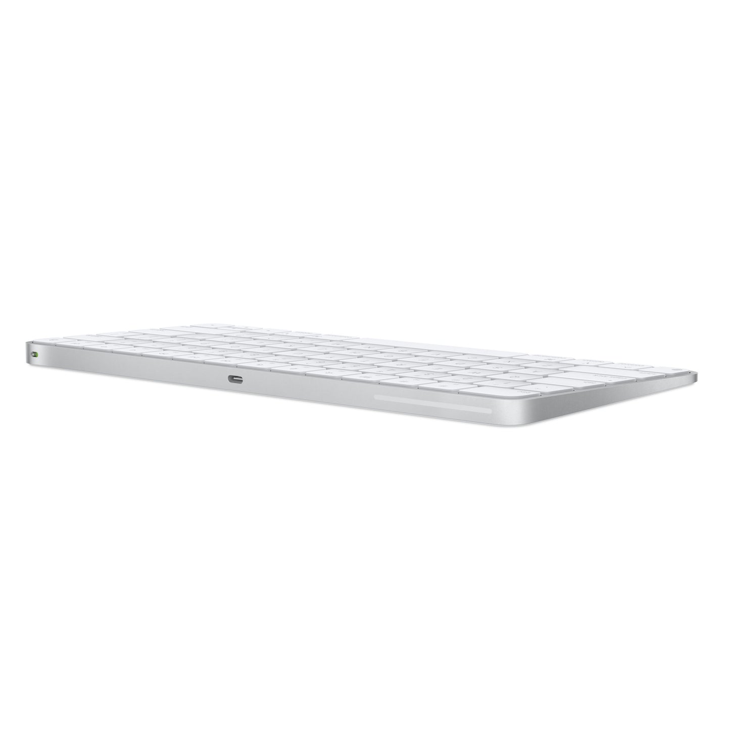 Apple Magic Keyboard norsk layout, sølvkant, kompakt design, USB-C opladningsport på siden.