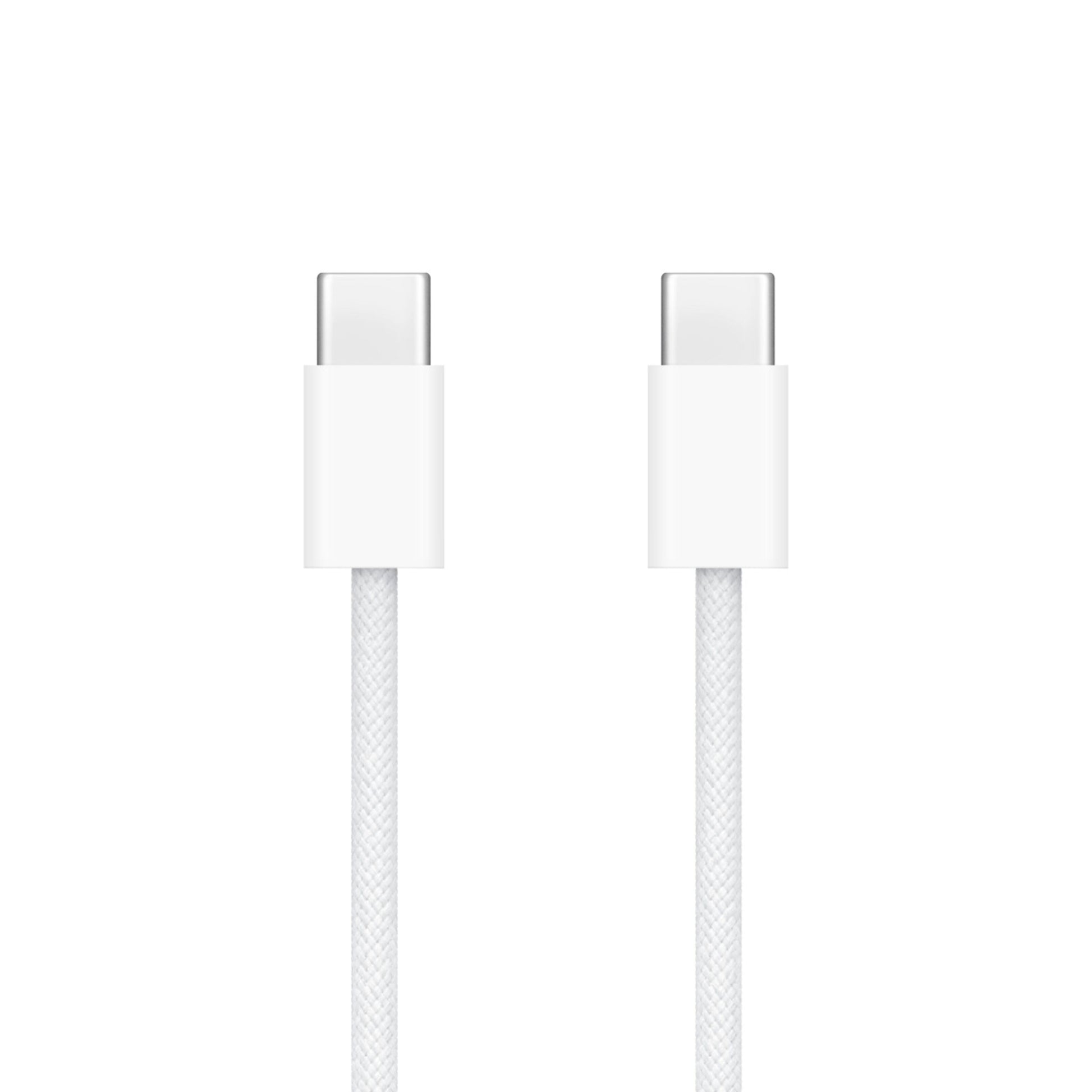 Apple USB-C til USB-C kabel, hvid flettet, synlige stik og USB-C-tilslutning, passer til Magic Keyboard.