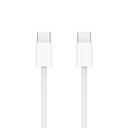 Apple USB-C til USB-C kabel, hvid flettet, synlige stik og USB-C-tilslutning, passer til Magic Keyboard.