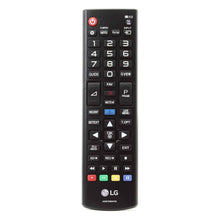 LG fjernbetjening AKB75055702 sort, knapper til strøm, tal, navigation, input, lyd, kanaler, menu og farvegenveje.