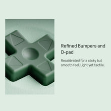 8Bitdo Ultimate 2C trådløs håndkontrol Hall Effect grøn, close-up af grøn D-pad med teksturerede pile, modelinfo i tekst.