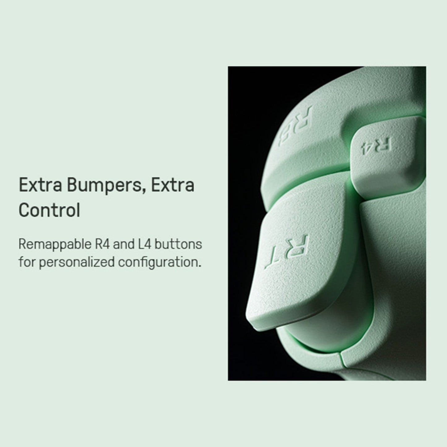 8Bitdo Ultimate 2C Trådløs håndkontrol Grøn med Hall Effect, tæt på R4, RT og R1 knapper samt remapbare R4/L4 bumpers.