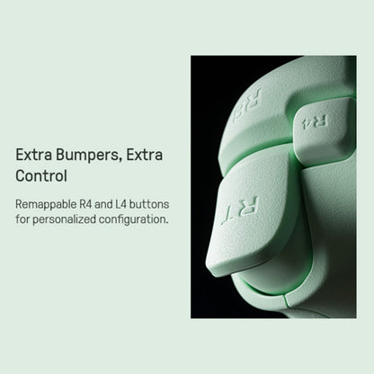 8Bitdo Ultimate 2C Trådløs håndkontrol Grøn med Hall Effect, tæt på R4, RT og R1 knapper samt remapbare R4/L4 bumpers.