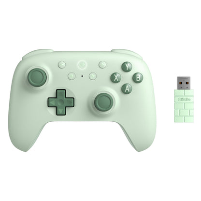 8Bitdo Ultimate 2C trådløs håndkontrol grøn med Hall Effect, til joysticks, D-pad, brandknapper, skulderknapper, USB-dongle.