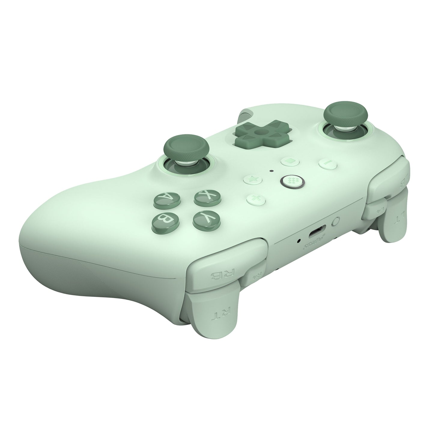 8Bitdo Ultimate 2C trådløs controller grøn med Hall Effect, dobbelte analoge pinde, D-pad, ildknapper, skulderknapper, USB-port.