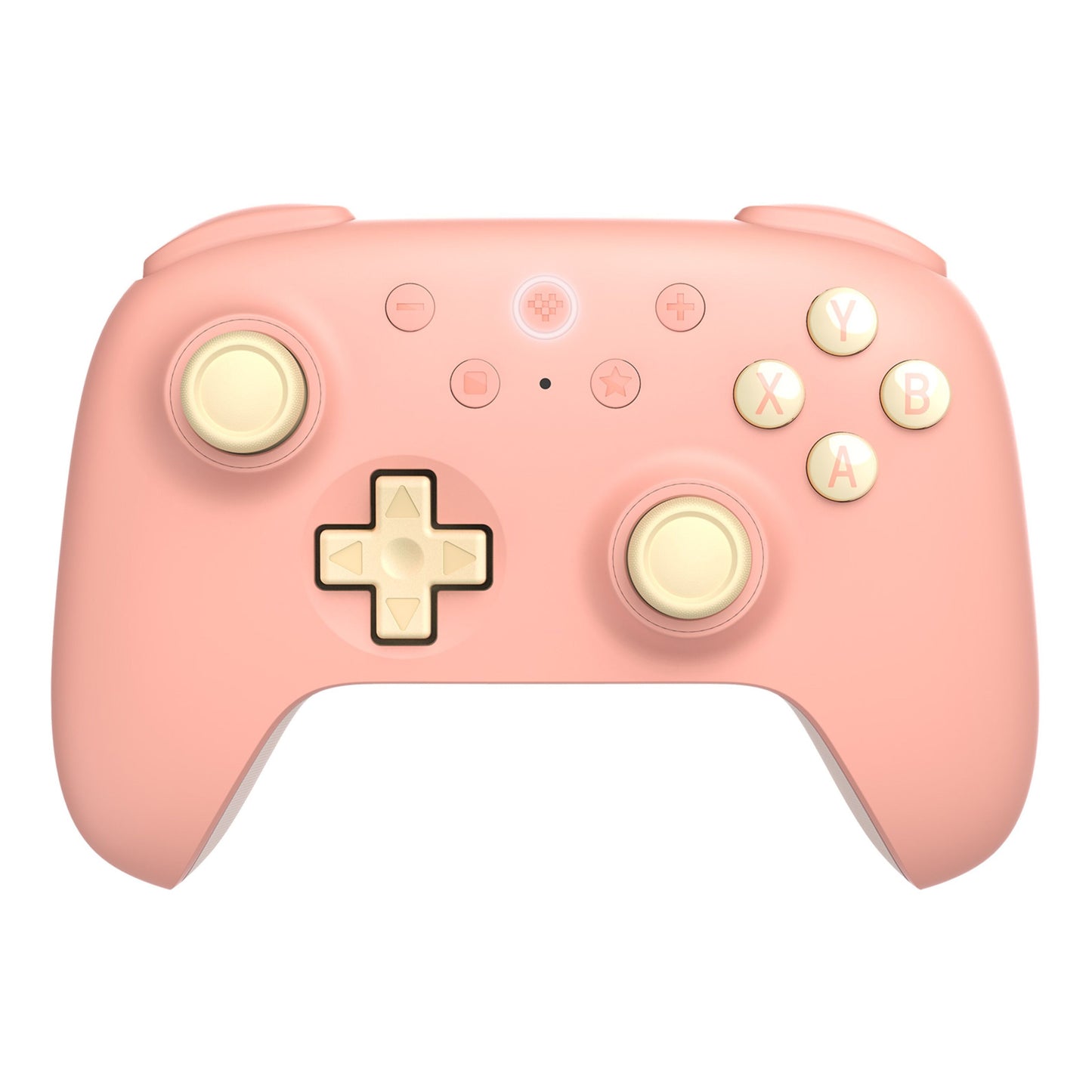 8Bitdo Ultimate 2C trådløs controller Hall Effect fersken pink med cremefarvede knapper, sticks og d-pad til Nintendo Switch.