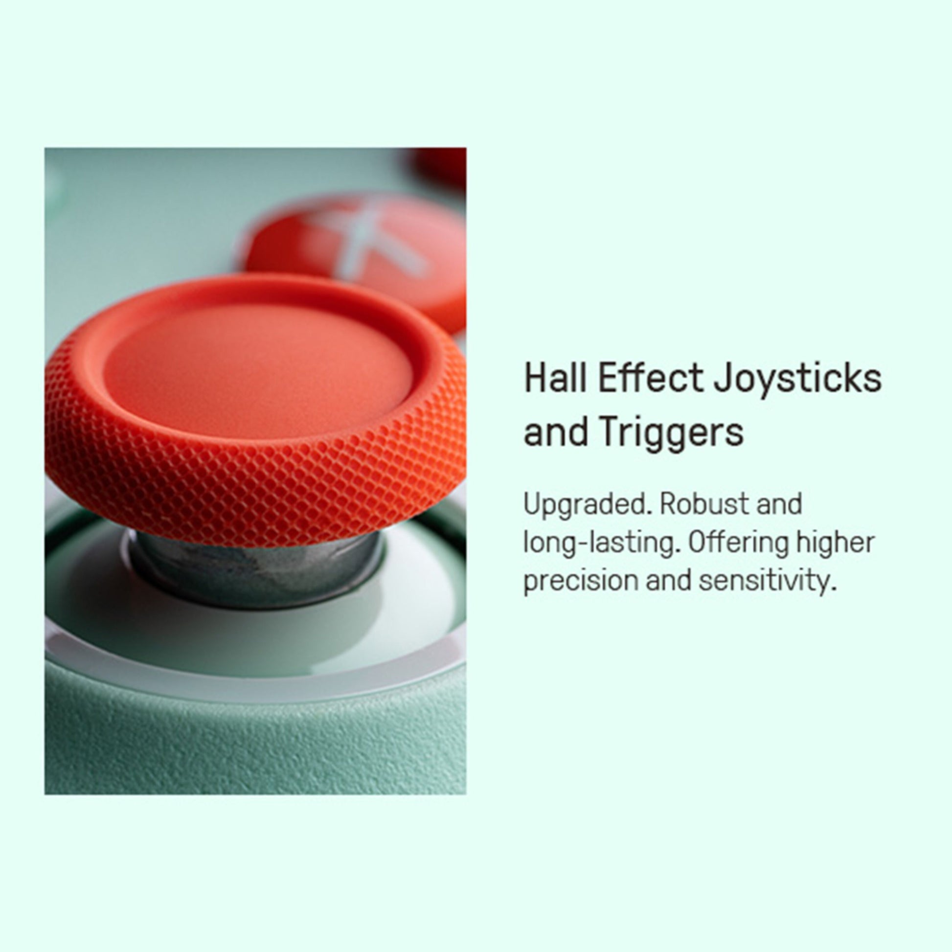 8Bitdo Ultimate 2C trådløs håndkontrol, mint, Hall Effect-teknologi, nærbillede af knapper og joystick.