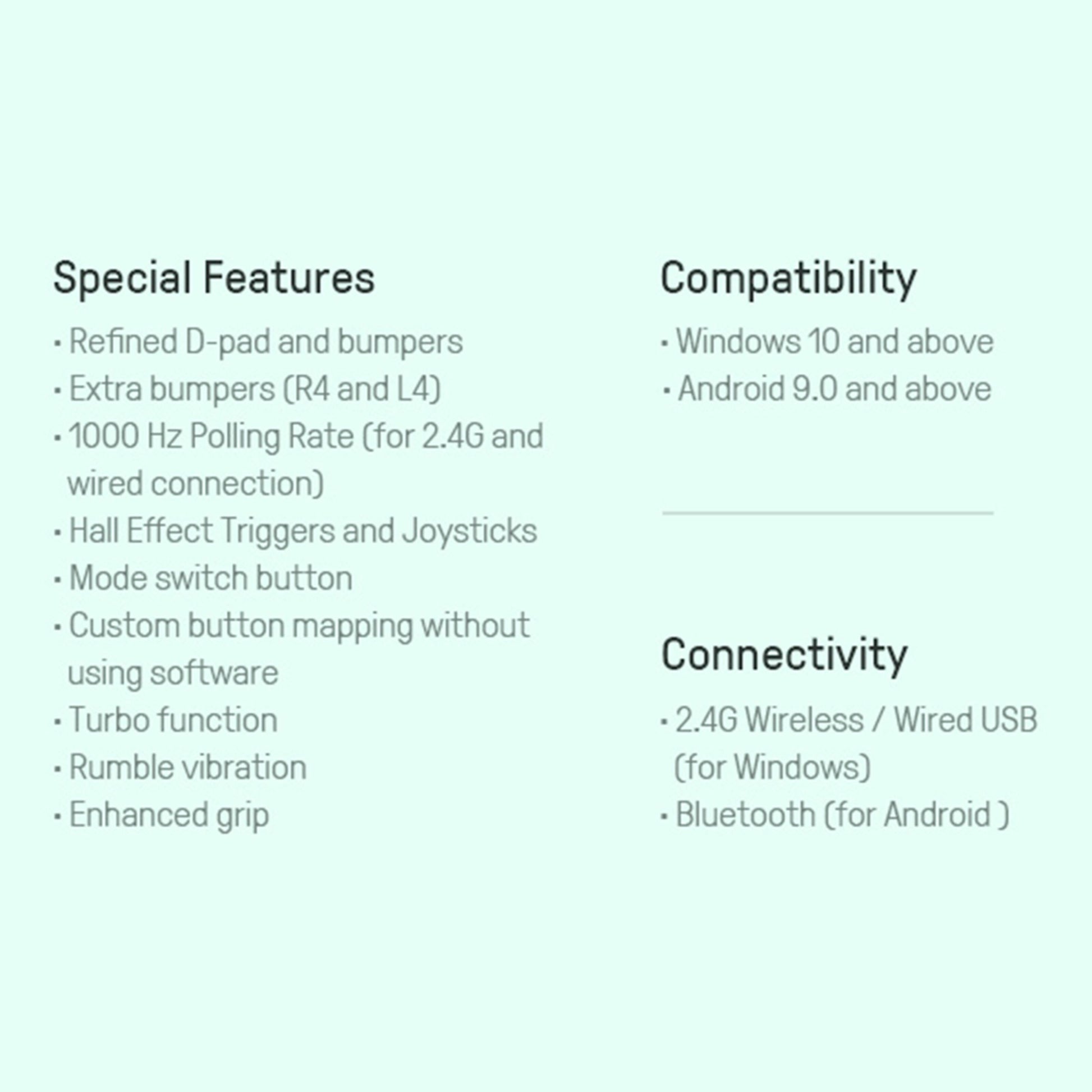 8Bitdo Ultimate 2C trådløs controller mint med Hall Effect-sensorer, forbedret D-pad, Windows 10+, 2.4G/Bluetooth.