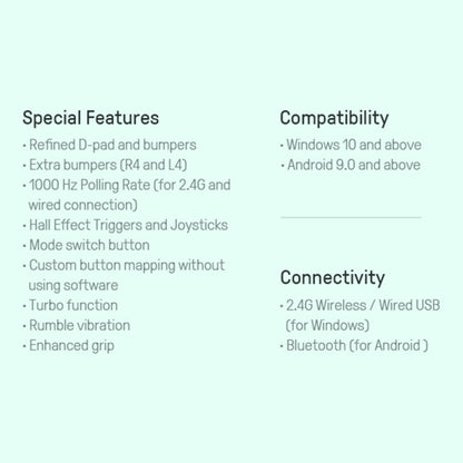 8Bitdo Ultimate 2C trådløs controller mint med Hall Effect-sensorer, forbedret D-pad, Windows 10+, 2.4G/Bluetooth.