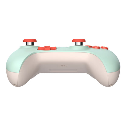 8Bitdo Ultimate 2C trådløs controller Hall Effect mint, set forfra med creme og koralrøde knapper og tommelfingersticks.