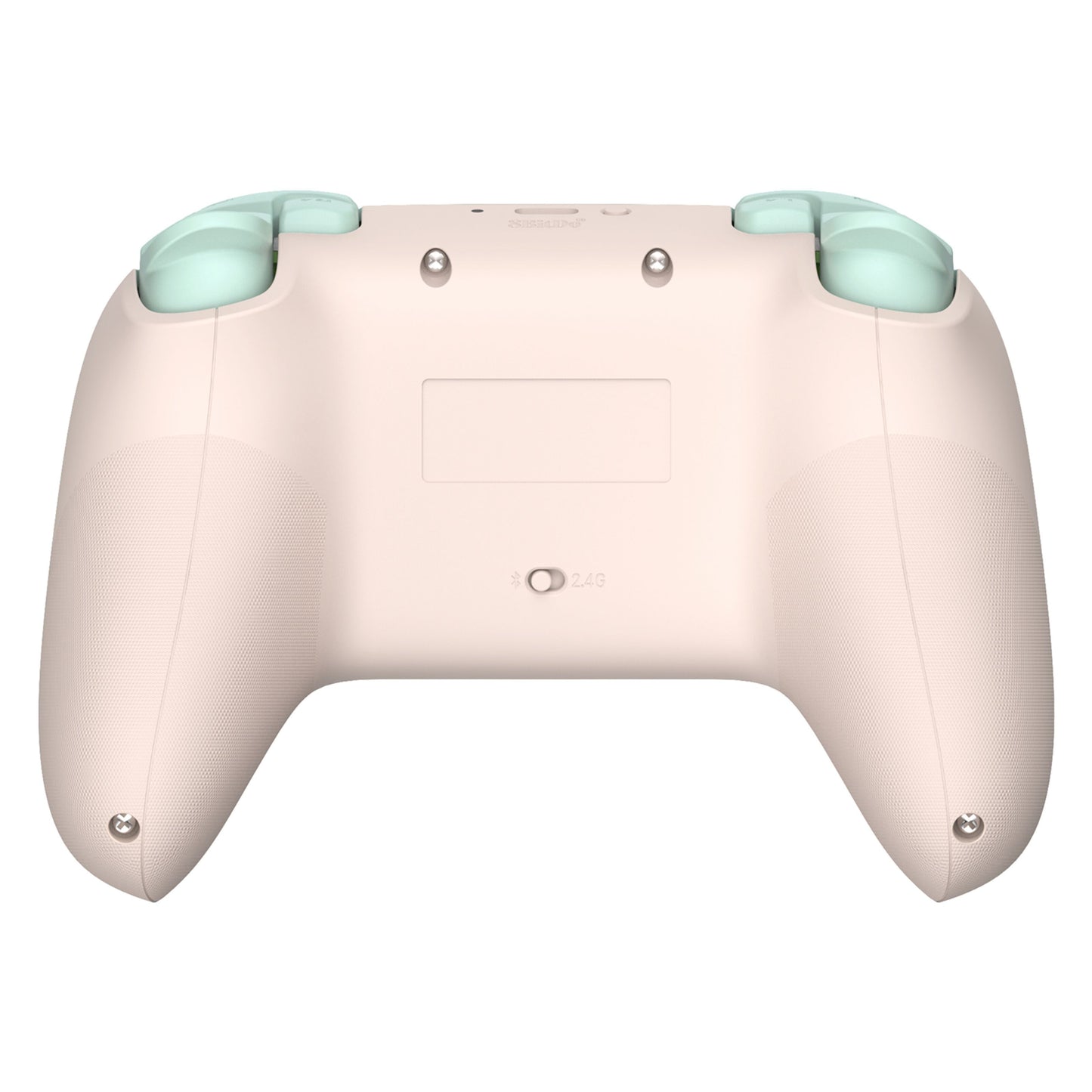 8Bitdo Ultimate 2C trådløs controller Mint bagfra med lyseblå skulderknapper, teksturerede greb og Hall Effect-sensorer.