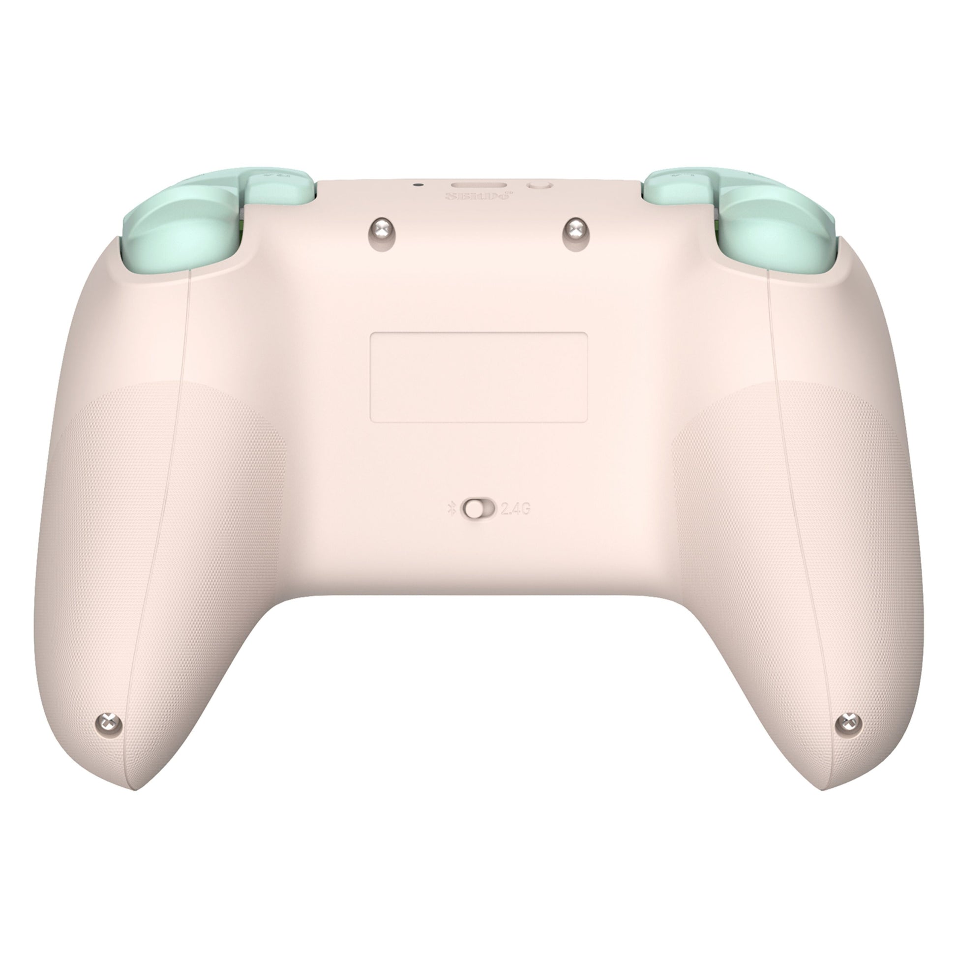 8Bitdo Ultimate 2C trådløs controller Mint bagfra med lyseblå skulderknapper, teksturerede greb og Hall Effect-sensorer.