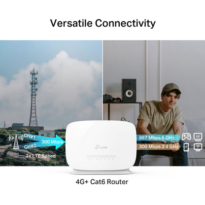 TP-Link Archer MR515 4G+ router med modem AC1200, 300 Mbps LTE, WiFi AC1200 på 5 GHz og 2,4 GHz.