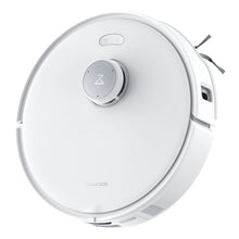 Roborock Qrevo Edge fuldautomatisk robotstøvsuger hvid, rund model med hævet sensor, sidebørster og simple kontrolknapper.