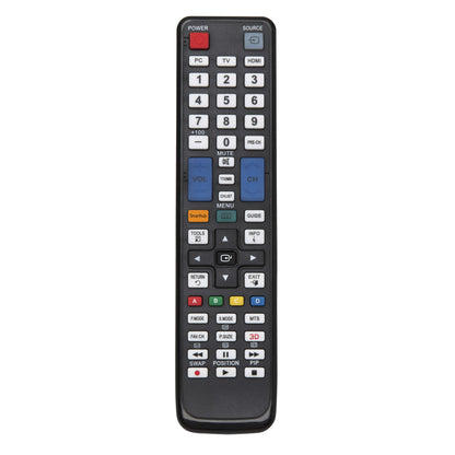 Luxorparts fjernbetjening til Samsung TV, sort med knapper til strøm, input, lyd, kanal, tal, farver og navigation.