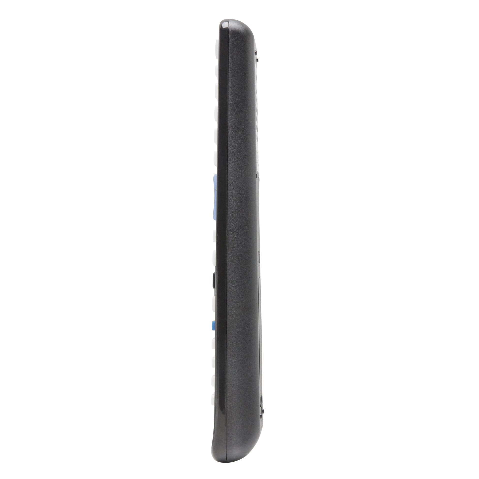 Sort Fjernbetjening til Samsung TV, sideprofil, blå knapper langs kanten.