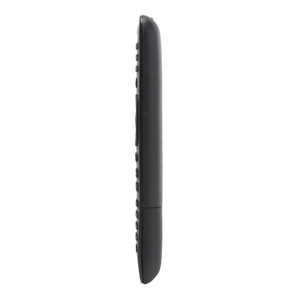 Luxorparts fjernbetjening til Philips TV, sort, slankt design, vises fra siden med buet form og knaplayout.