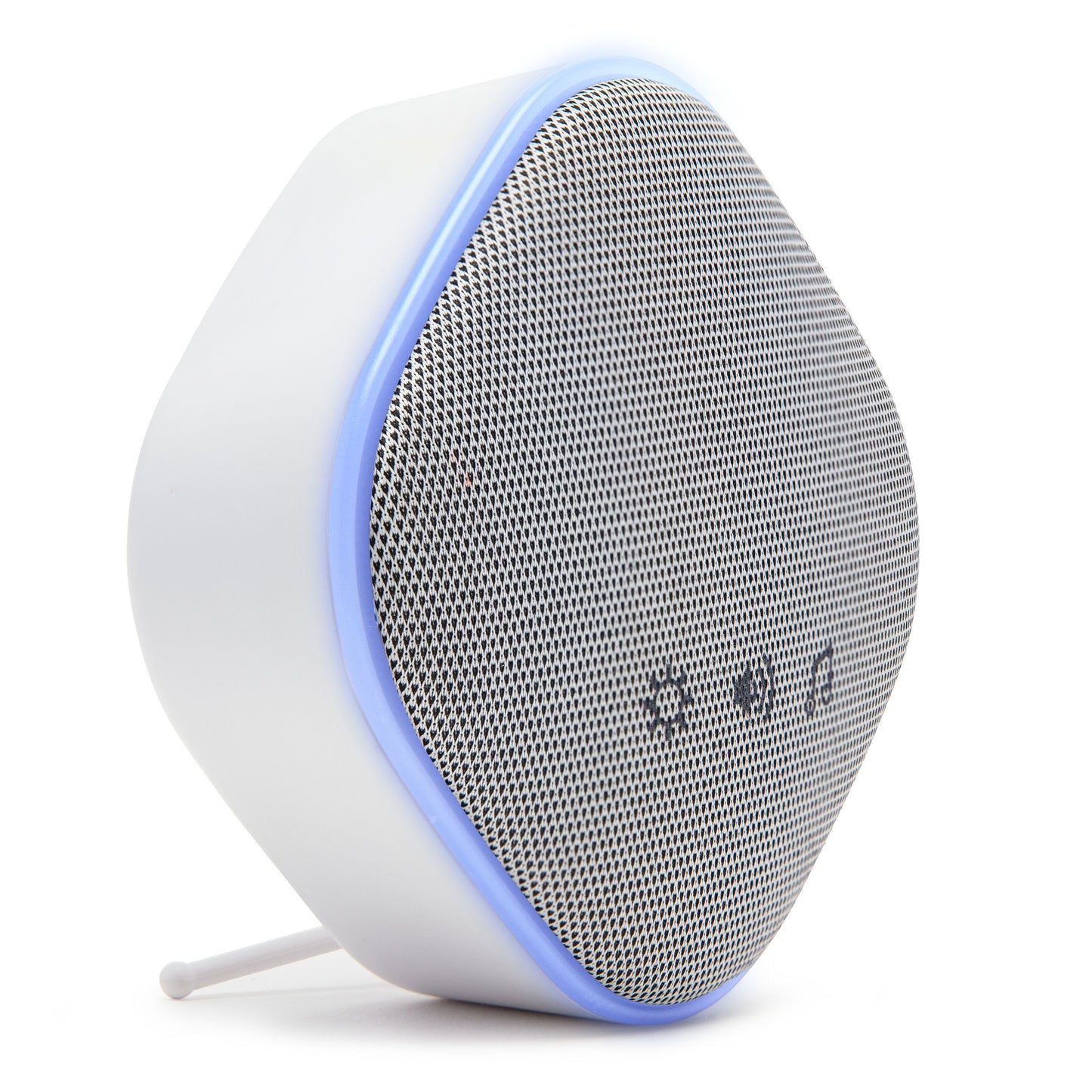 Cleverio Ekstra dørklokke batteridrevet, hvid hexagon, trådløs, metallisk mesh, blå LED-kant, front kontrolikoner.