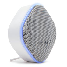 Cleverio Ekstra dørklokke batteridrevet, hvid hexagon, trådløs, metallisk mesh, blå LED-kant, front kontrolikoner.