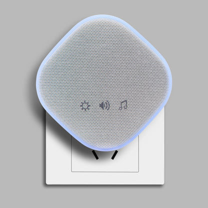 Cleverio Ekstra dørklokke 230V hvid, afrundet kvadrat med mesh, ikoner til indstillinger, lydstyrke og musik til stikkontakt.