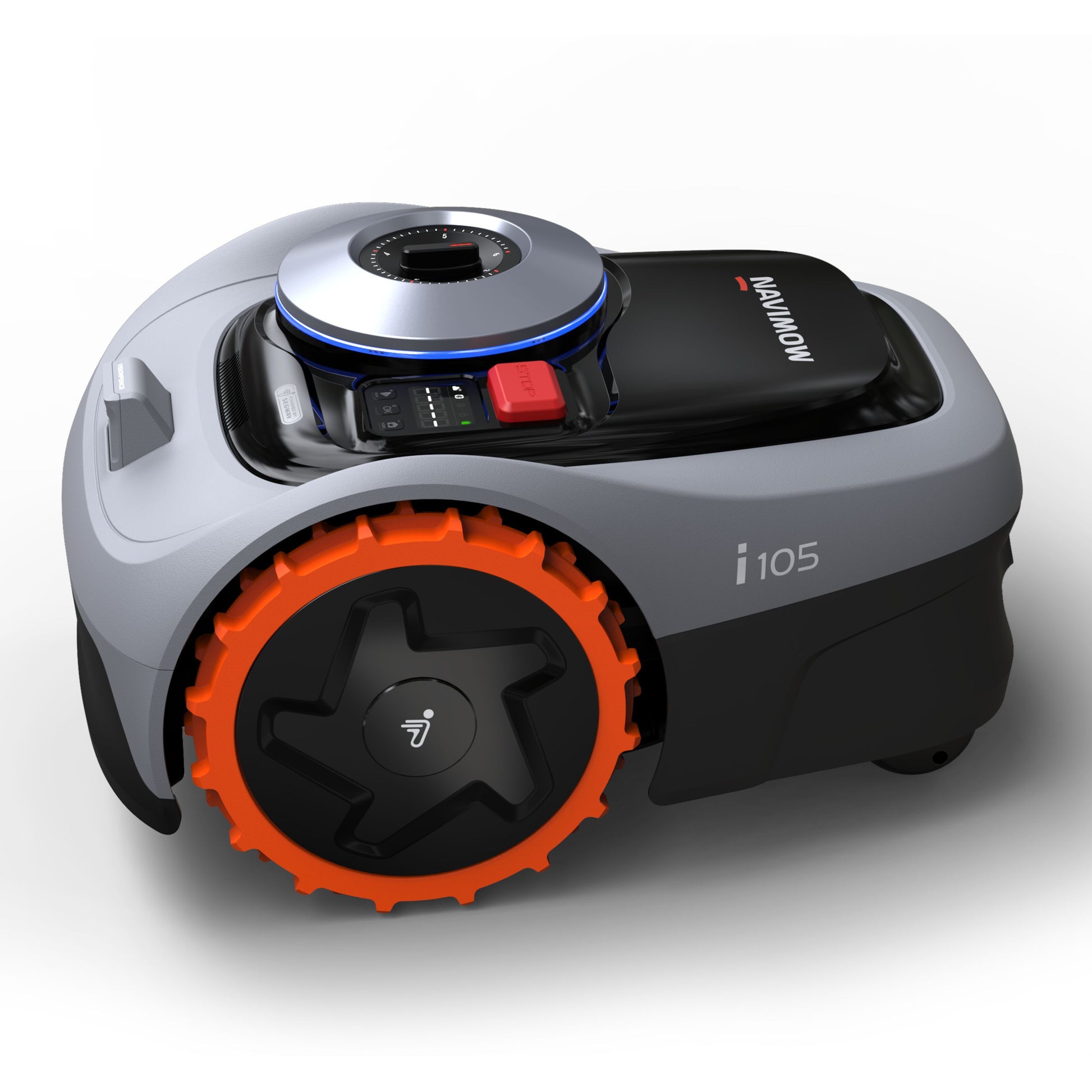 Segway Navimow i105e robotplæneklipper grå/sort med orange hjul, digitalt panel, uden kanttråd til 500 m².