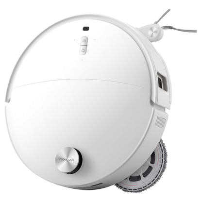 Roborock Qrevo Edge 2 Pro robotstøvsuger med moppe, to knapper på toppen, rund frontsensor og sidebørste.