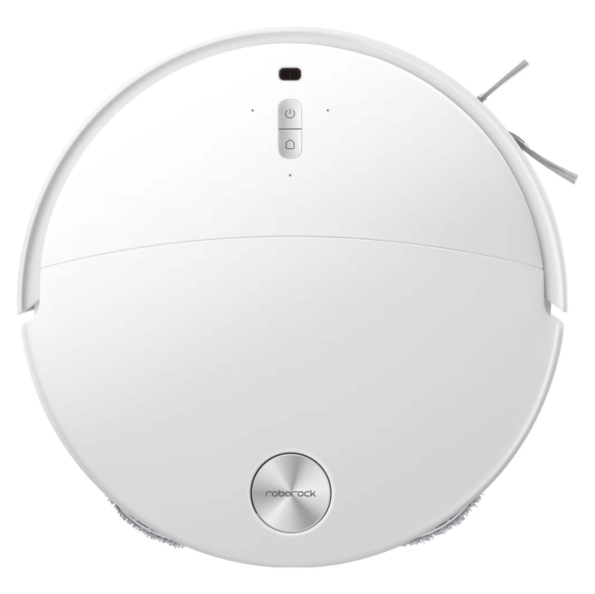 Roborock Qrevo Edge 2 Pro robotstøvsuger med moppe, hvid, rund, få knapper, set oppefra.