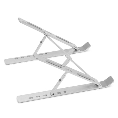 Plexgear Bærbar computerstander, sølv, justerbar laptopstander med gummipuder for stabilitet.