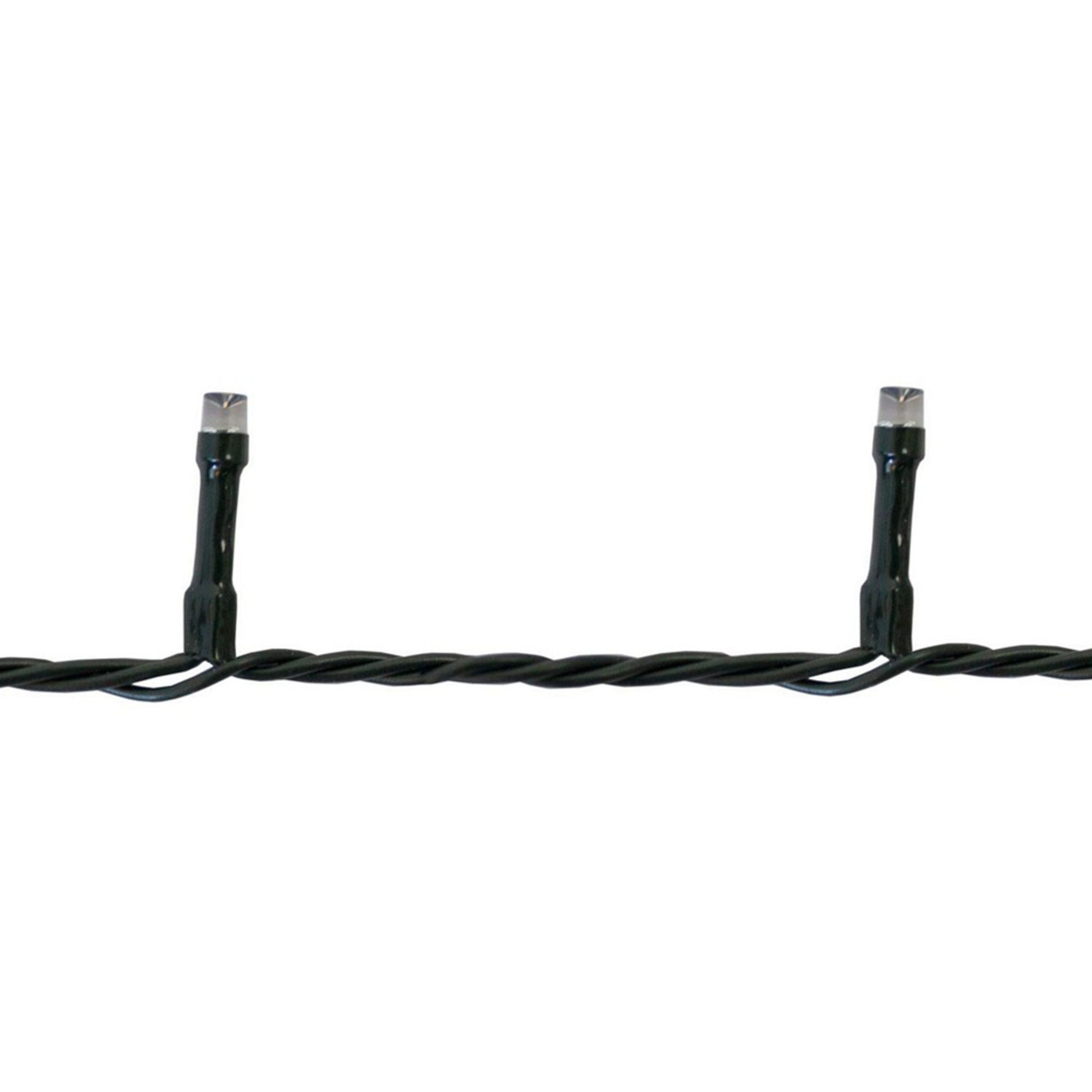 Lyskæde 240 LED 18 m, sort snoet kabel, små opretstående LED med varm hvidt lys jævnt fordelt.