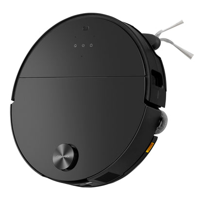 Roborock Saros 10 robotstøvsuger sort med touchknapper, Lidar-navigation og sidebørster.