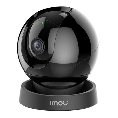 Imou Rex 3D 5 MP trådløs indendørskamera, sort, kugleformet med frontlinse og grøn indikator på IMOU-base.
