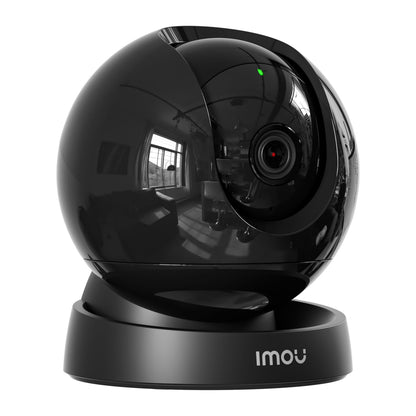 IMOU Rex 3D 5 MP trådløst indendørs kamera, sort, kugleformet med frontvendt linse og grøn indikatorlys.