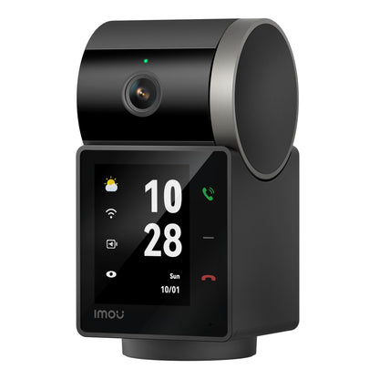 Imou Rex VT Pro 5MP trådløst indendørskamera sort med AI bevægelsesdetektion, touchscreen display, linse over skærm.