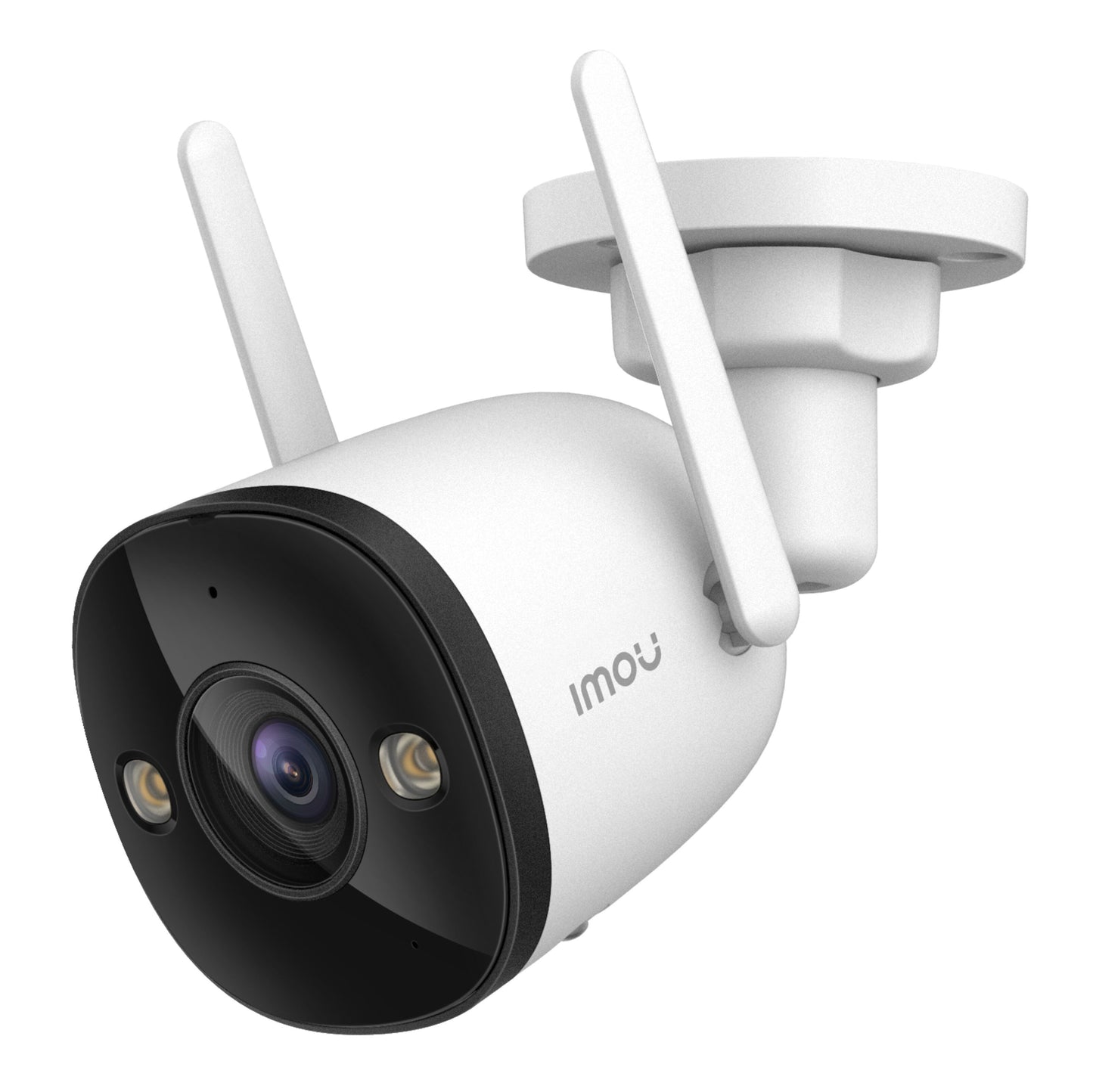 Imou Bullet 3 3 MP trådløst overvågningskamera med to antenner, vægbeslag, sorteret front, centreret linse, LED-lys og Imou-logo.