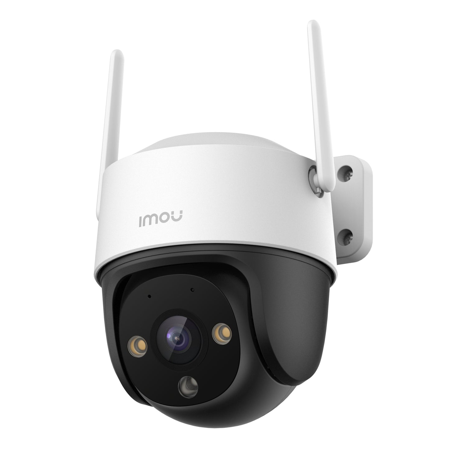 Imou Krydstogt 2C sort/hvid trådløst 5MP overvågningskamera med to antenner, flere linser og sensorer, vægmonteret.