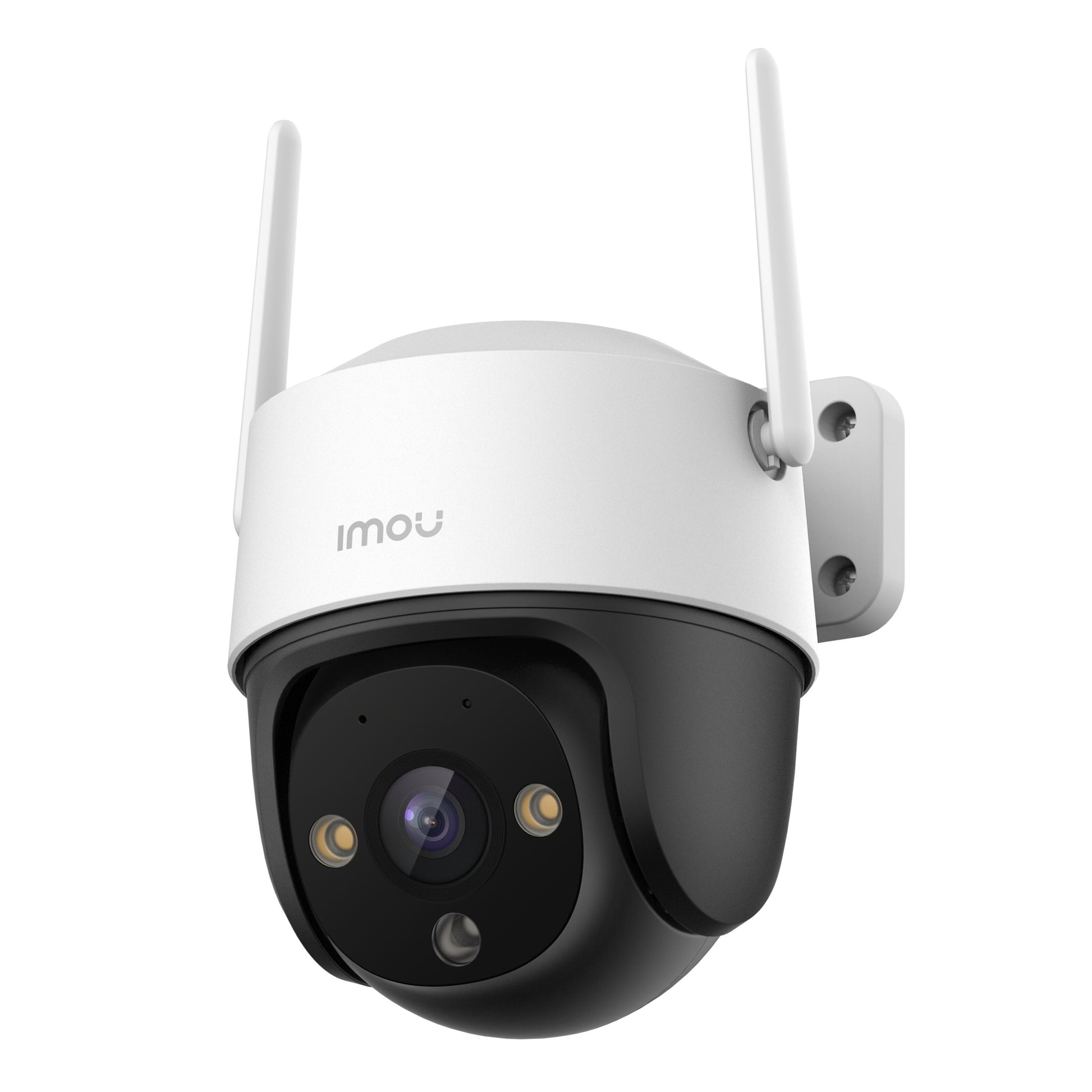 Imou Krydstogt 2C sort/hvid trådløst 5MP overvågningskamera med to antenner, flere linser og sensorer, vægmonteret.