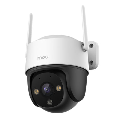 Imou Krydstogt 2C sort/hvid trådløst 5MP overvågningskamera med to antenner, flere linser og sensorer, vægmonteret.