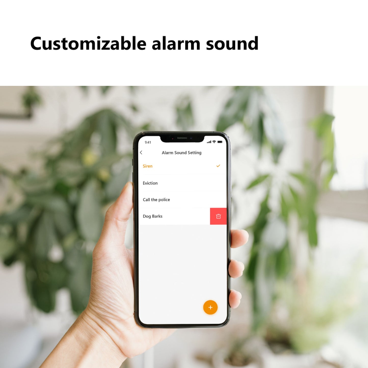 Imou Krydstogt 2C 5MP trådløst overvågningskamera app alarmlydindstillinger vises på smartphone.