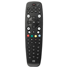 One For All universal fjernbetjening sort til 8 enheder med tal, navigation, TV/VCR/DVD/SAT valg, One For All-logo nederst.