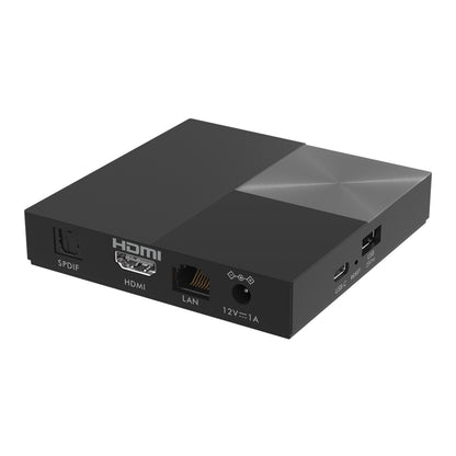Strong LEAP-S3 PRO Google TV-boks sort, geometrisk top, HDMI, SPDIF, LAN, USB porte bagpå, Android 12, 4K Ultra HD.