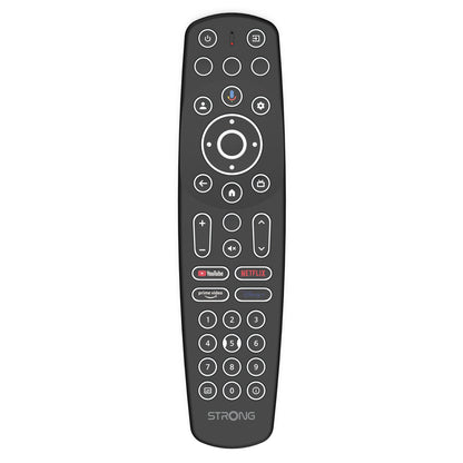 Stærk fjernbetjening LEAP-S3 PRO sorterer til Google TV-boks Android 12 med 4K, cirkulær pad og streamingknapper.