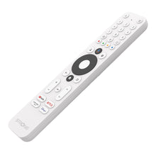 Stærk fjernbetjening til Google TV med strøm-, lydstyrke- og navigationsknapper, genveje til YouTube, Netflix, Prime Video, Disney+.