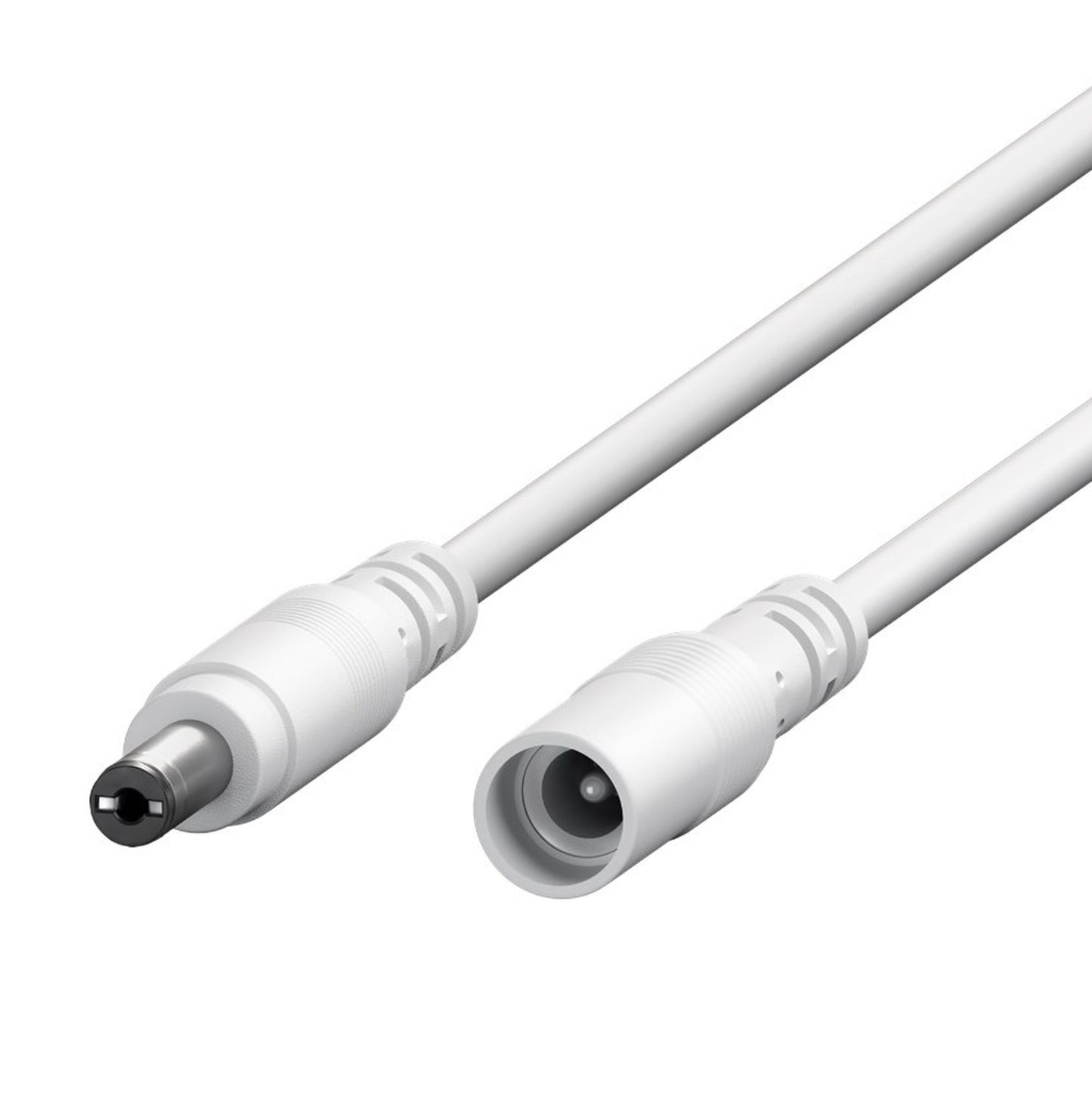 Goobay DC-forlængerledning 5,5x2,1 mm 3 m hvid med hvide stik, han- og hunstik med metalspidser.