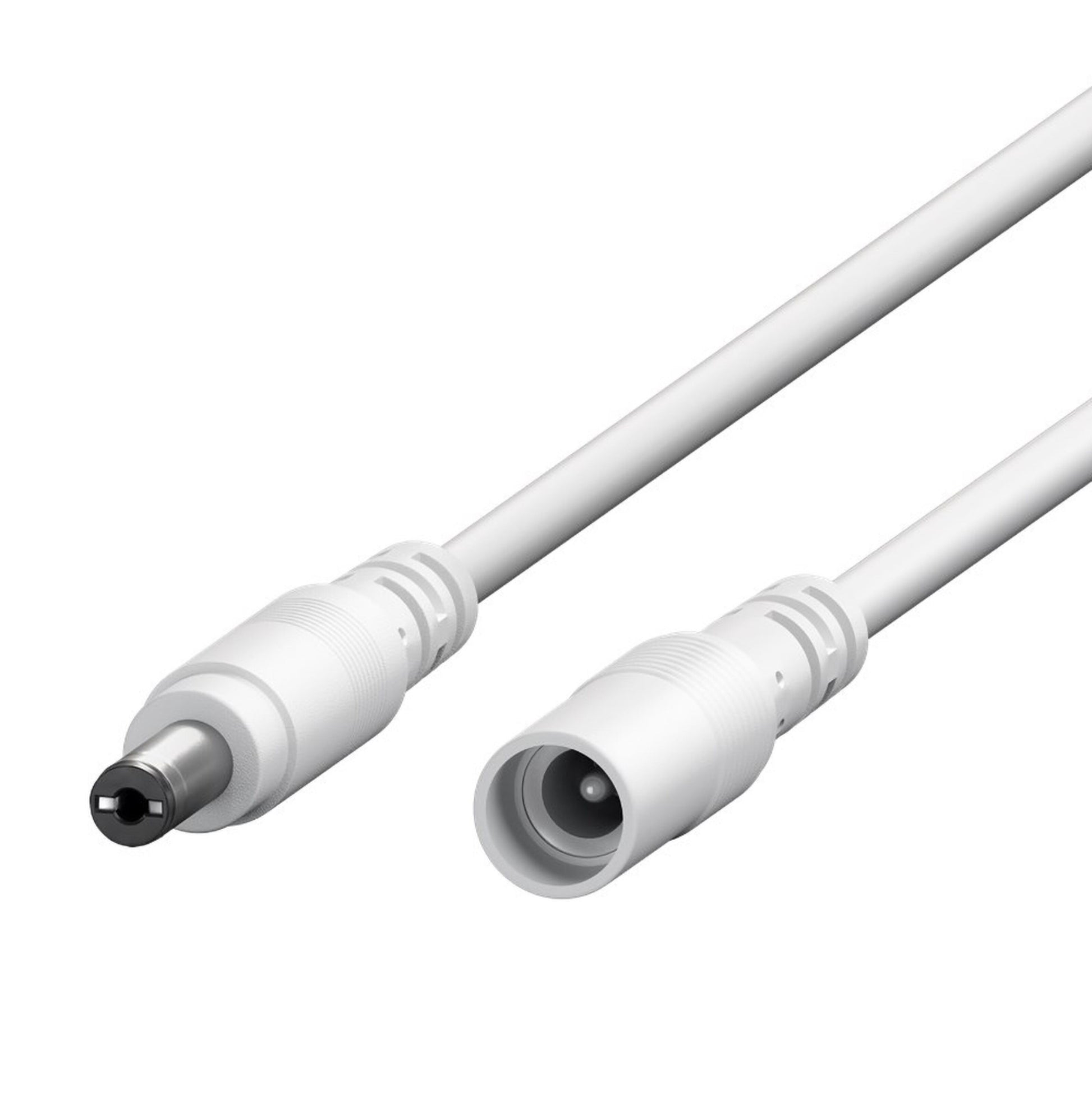 Goobay DC-forlængerledning 5,5x2,1 mm 3 m hvid med hvide stik, han- og hunstik med metalspidser.