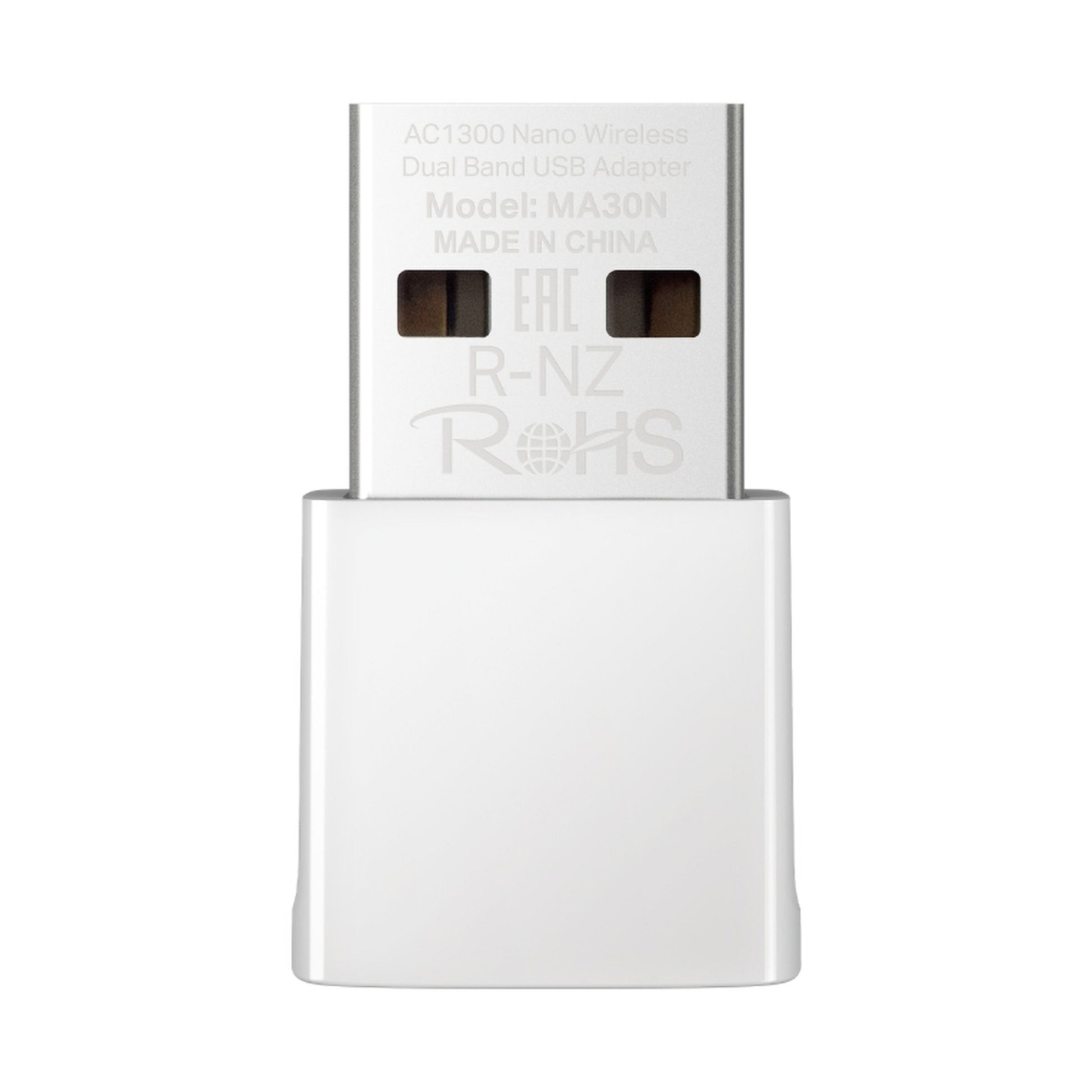 Mercusys MA30N AC1300 USB-netværksadapter med synligt USB-stik og modelinfo på fronten.